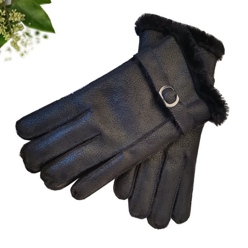Guantes de vestir de piel sintética de imitación de lana.