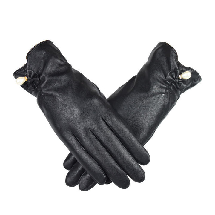 Guantes de piel de perla y terciopelo de invierno para mujer
