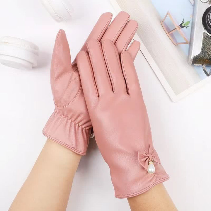 Guantes de piel de perla y terciopelo de invierno para mujer