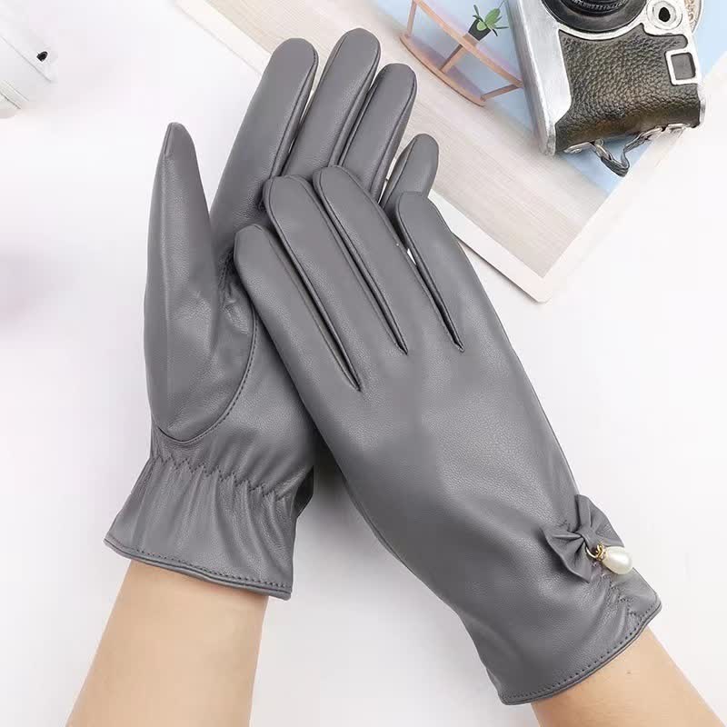 Guantes de piel de perla y terciopelo de invierno para mujer