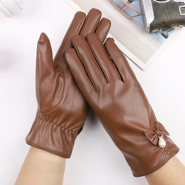 Guantes de piel de perla y terciopelo de invierno para mujer