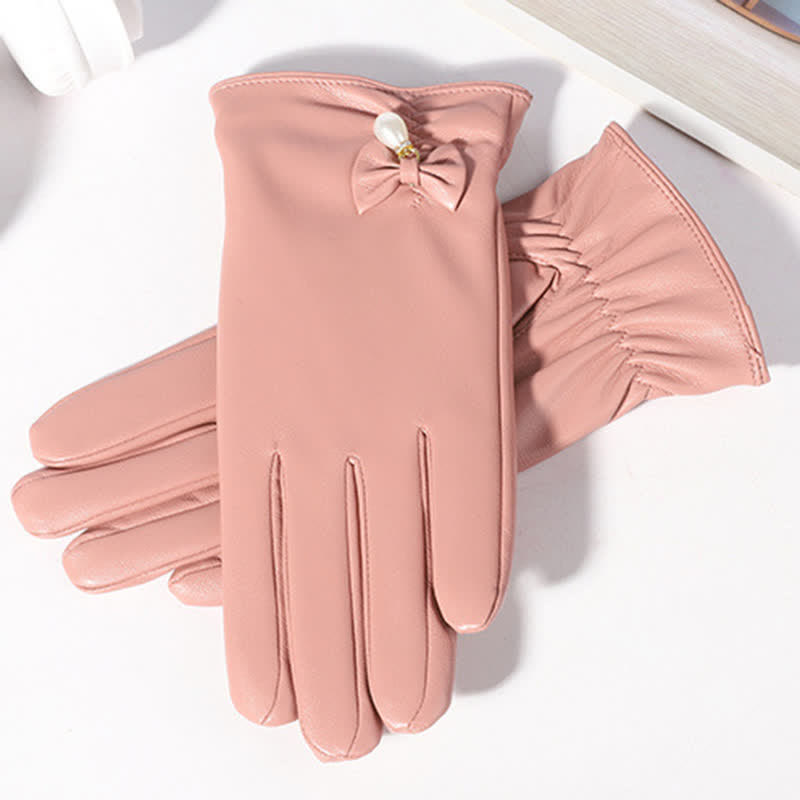 Guantes de piel de perla y terciopelo de invierno para mujer