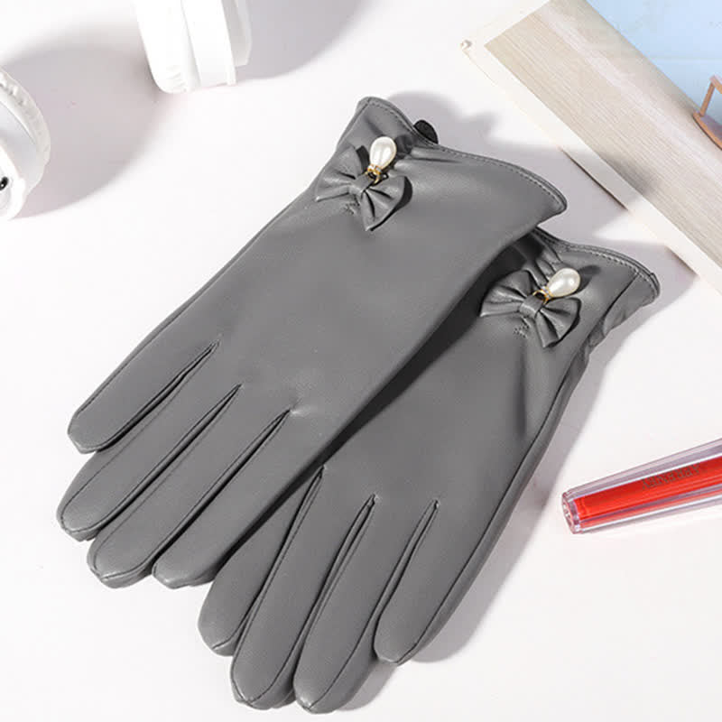 Guantes de piel de perla y terciopelo de invierno para mujer