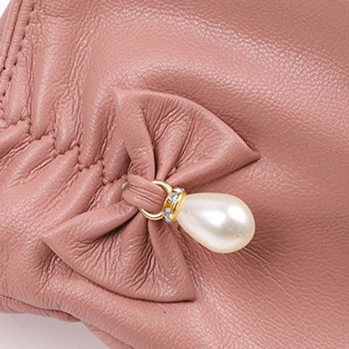 Guantes de piel de perla y terciopelo de invierno para mujer