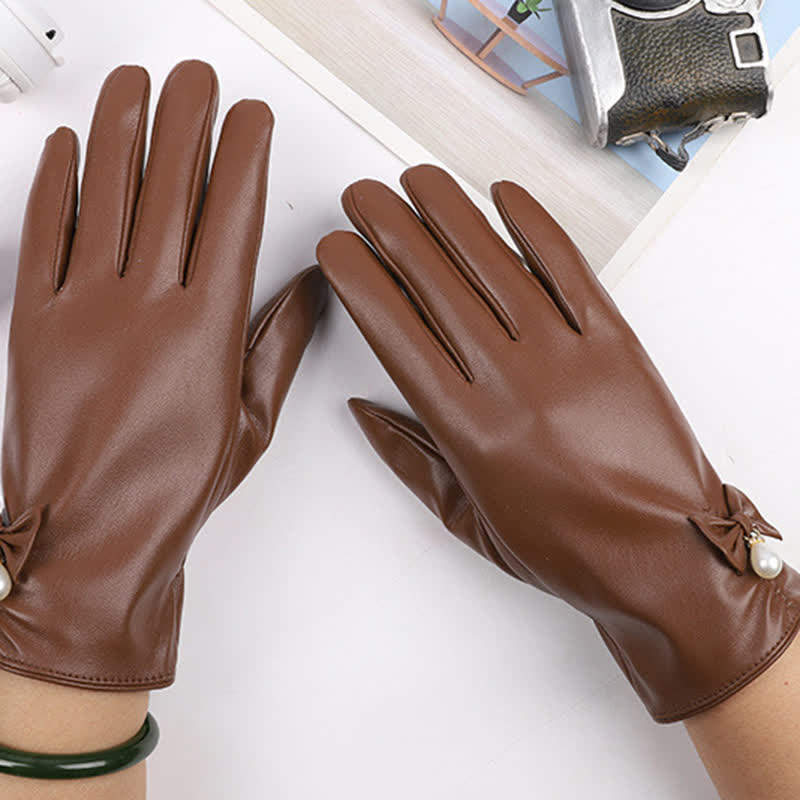 Guantes de piel de perla y terciopelo de invierno para mujer