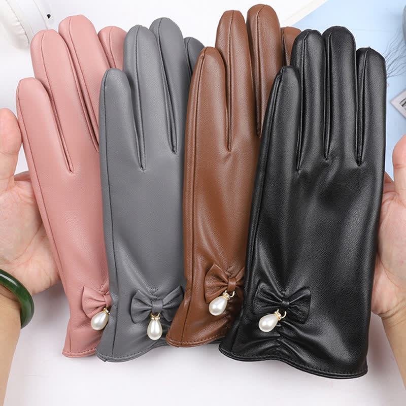 Guantes de piel de perla y terciopelo de invierno para mujer