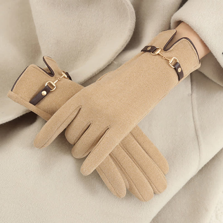 Guantes gruesos de terciopelo y felpa con cadena para mujer