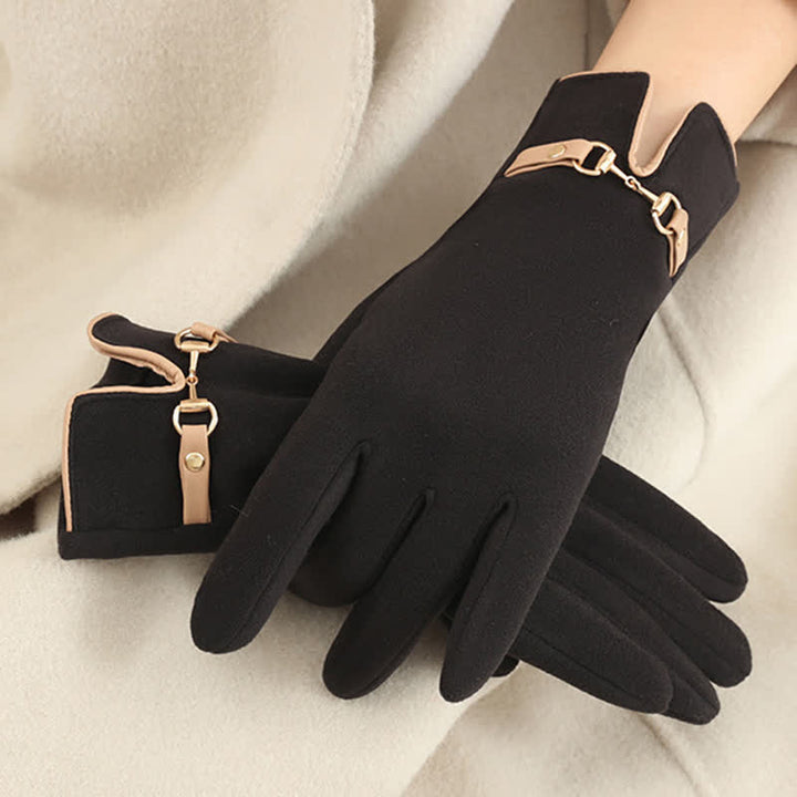 Guantes gruesos de terciopelo y felpa con cadena para mujer