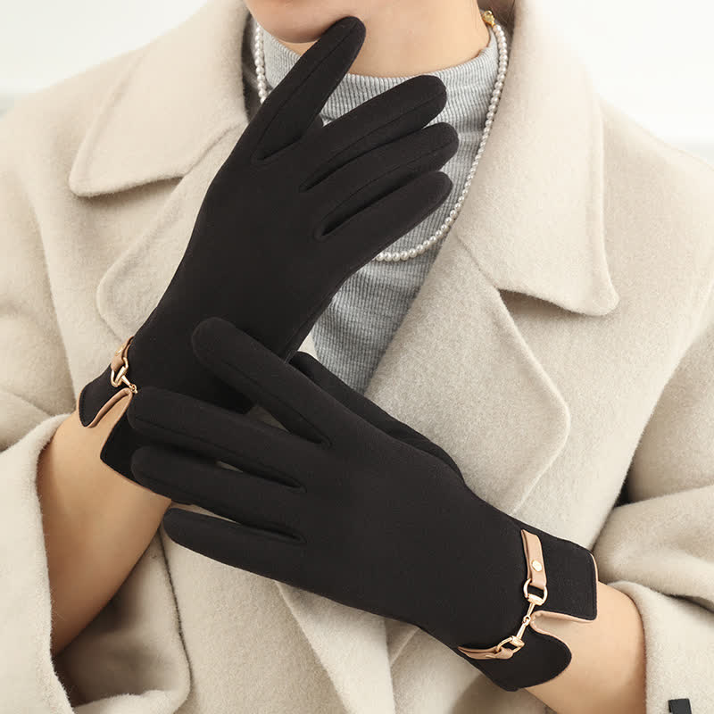 Guantes gruesos de terciopelo y felpa con cadena para mujer