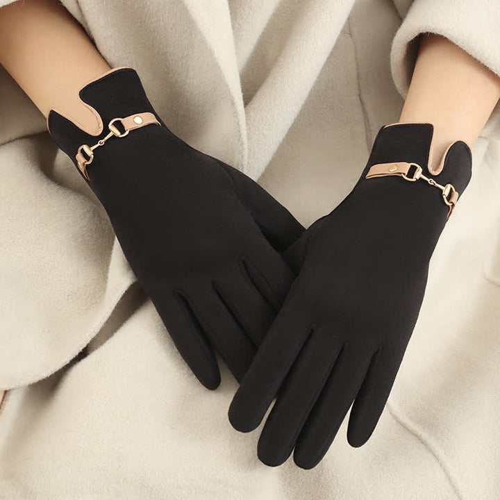 Guantes gruesos de terciopelo y felpa con cadena para mujer