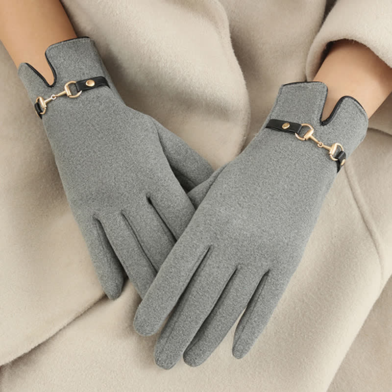 Guantes gruesos de terciopelo y felpa con cadena para mujer