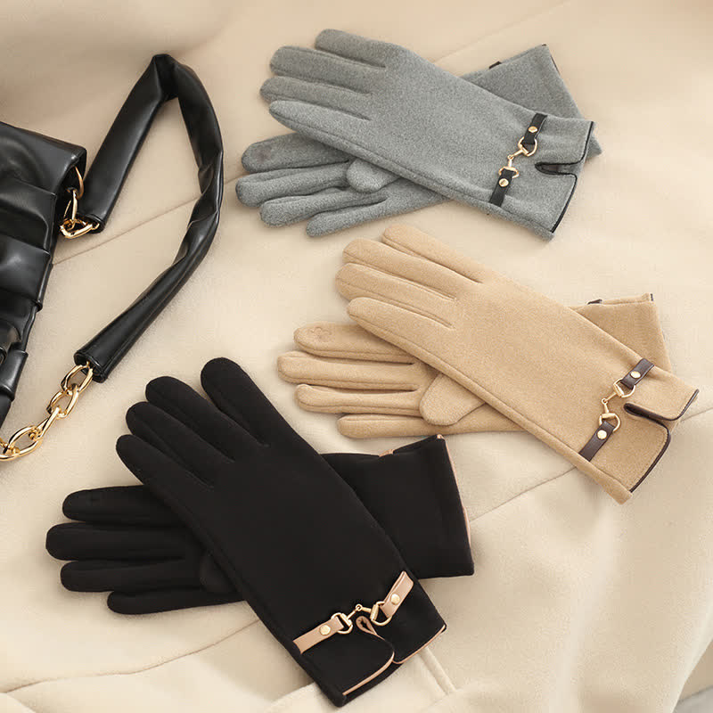 Guantes gruesos de terciopelo y felpa con cadena para mujer