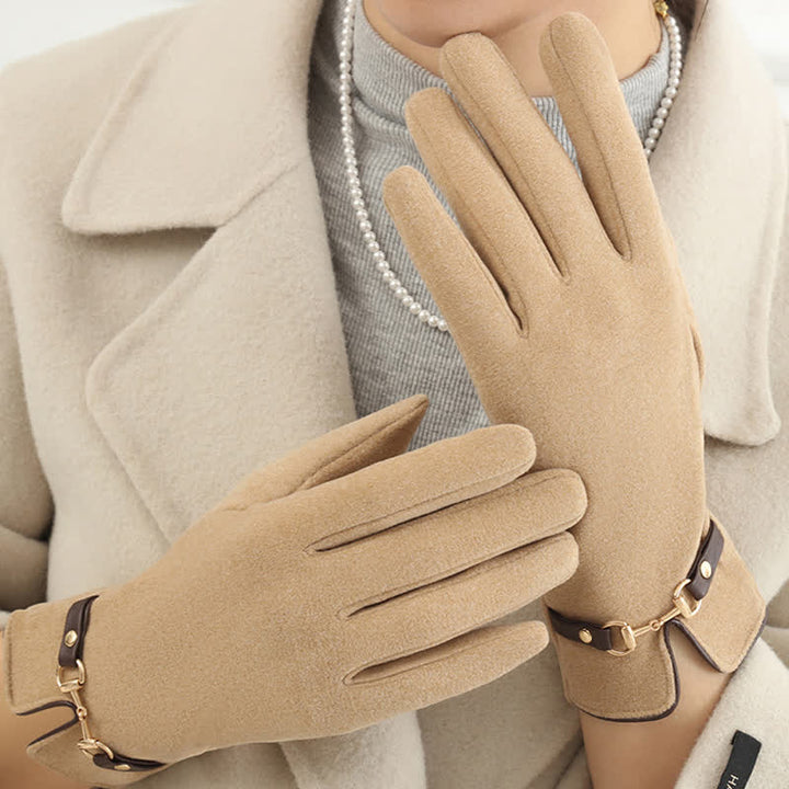 Guantes gruesos de terciopelo y felpa con cadena para mujer
