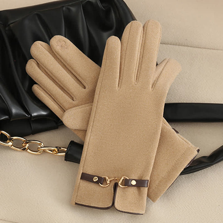 Guantes gruesos de terciopelo y felpa con cadena para mujer