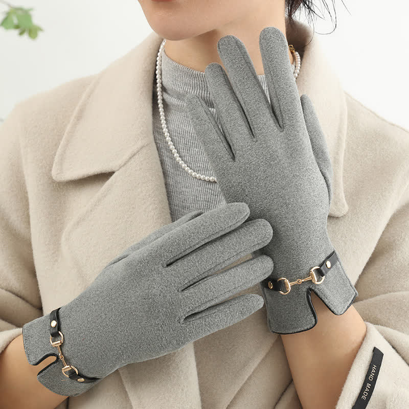 Guantes gruesos de terciopelo y felpa con cadena para mujer