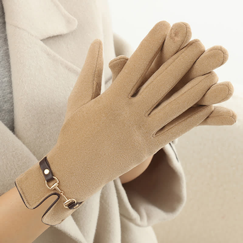Guantes gruesos de terciopelo y felpa con cadena para mujer