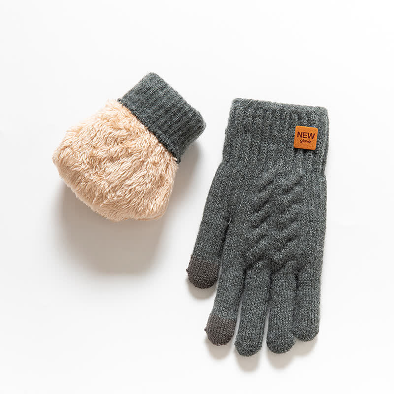 Guantes de punto de piel de alpaca suaves y cálidos de color sólido