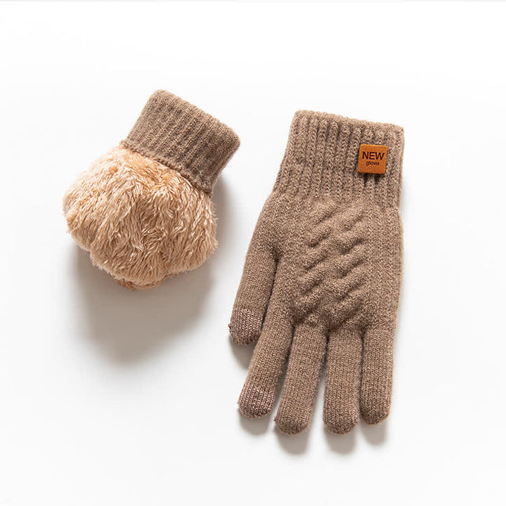 Guantes de punto de piel de alpaca suaves y cálidos de color sólido
