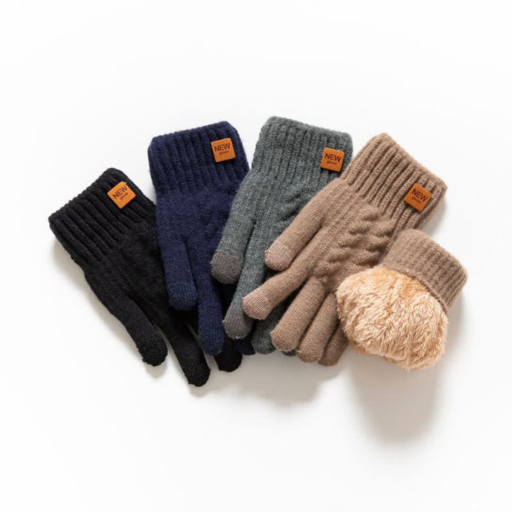 Guantes de punto de piel de alpaca suaves y cálidos de color sólido