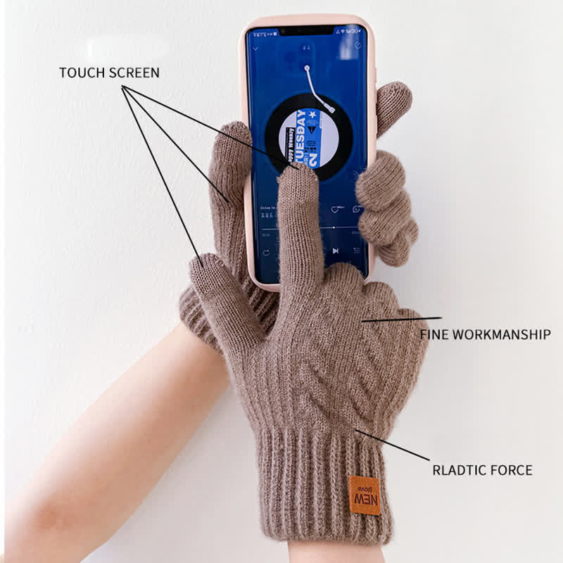 Guantes de punto de piel de alpaca suaves y cálidos de color sólido