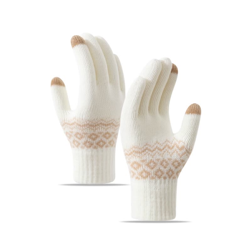 Guantes de punto de terciopelo cálidos con pantalla táctil y estampado de ondas