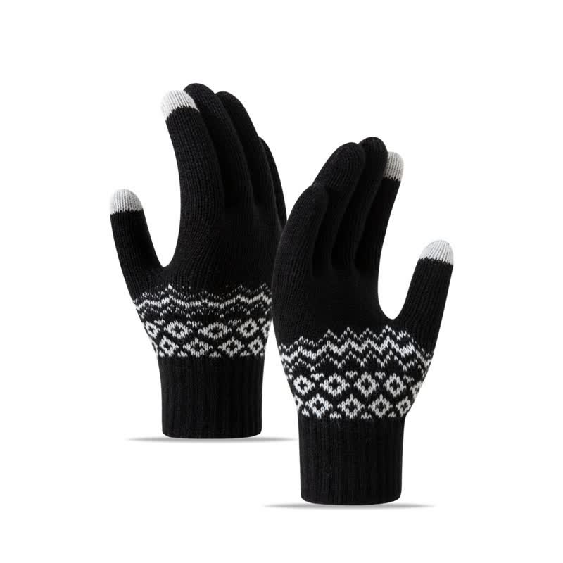 Guantes de punto de terciopelo cálidos con pantalla táctil y estampado de ondas