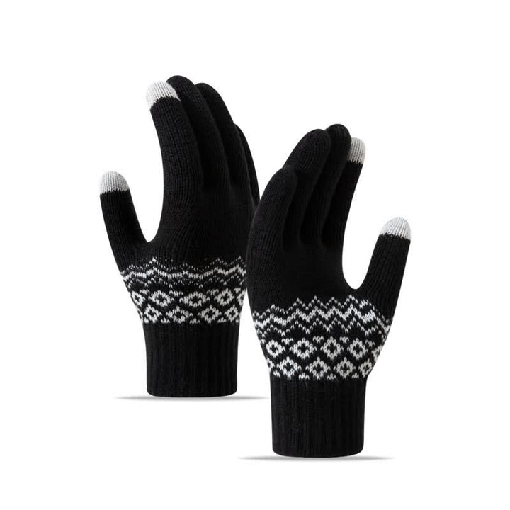 Guantes de punto de terciopelo cálidos con pantalla táctil y estampado de ondas