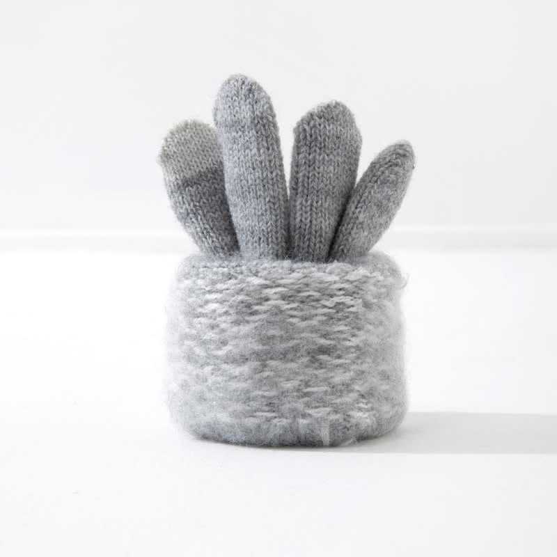 Guantes de punto de terciopelo cálidos con pantalla táctil y estampado de ondas