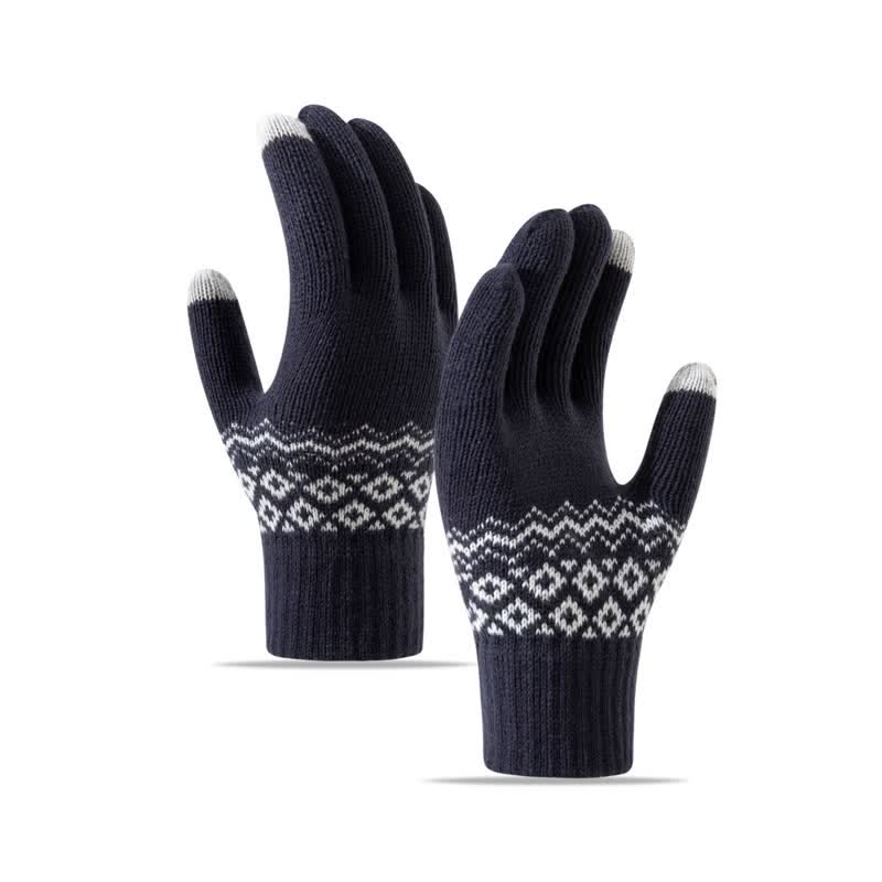 Guantes de punto de terciopelo cálidos con pantalla táctil y estampado de ondas
