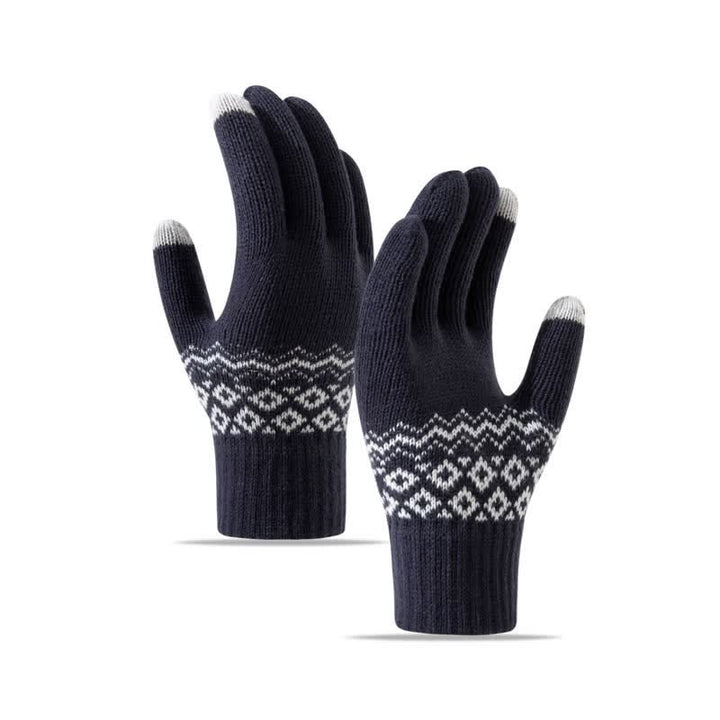 Guantes de punto de terciopelo cálidos con pantalla táctil y estampado de ondas