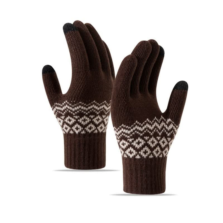 Guantes de punto de terciopelo cálidos con pantalla táctil y estampado de ondas