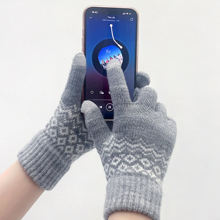 Guantes de punto de terciopelo cálidos con pantalla táctil y estampado de ondas
