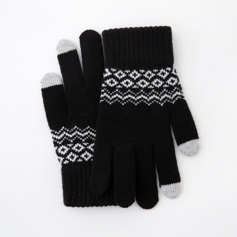 Guantes de punto de terciopelo cálidos con pantalla táctil y estampado de ondas
