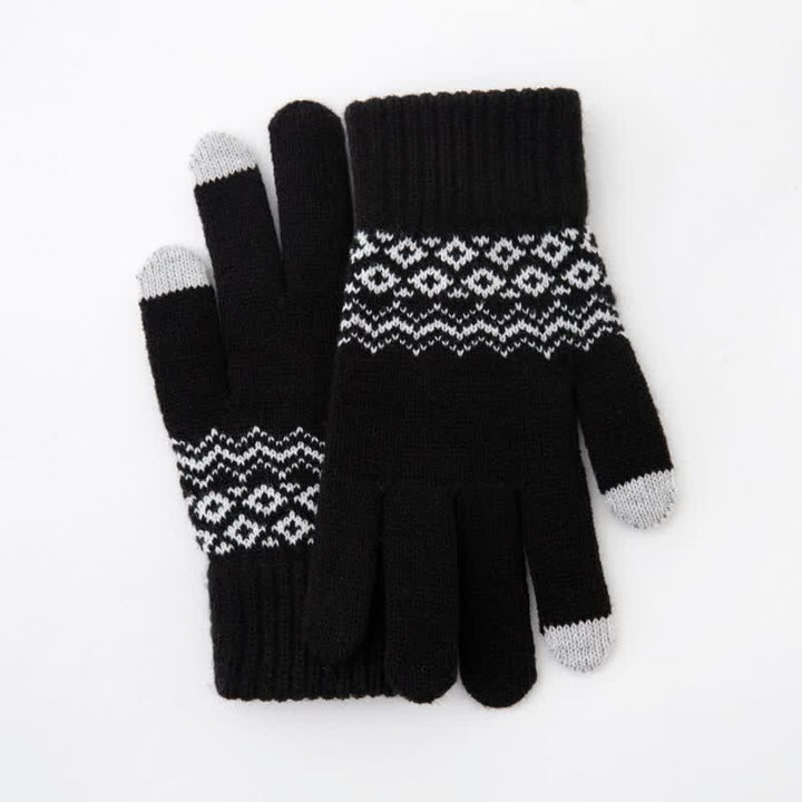 Guantes de punto de terciopelo cálidos con pantalla táctil y estampado de ondas