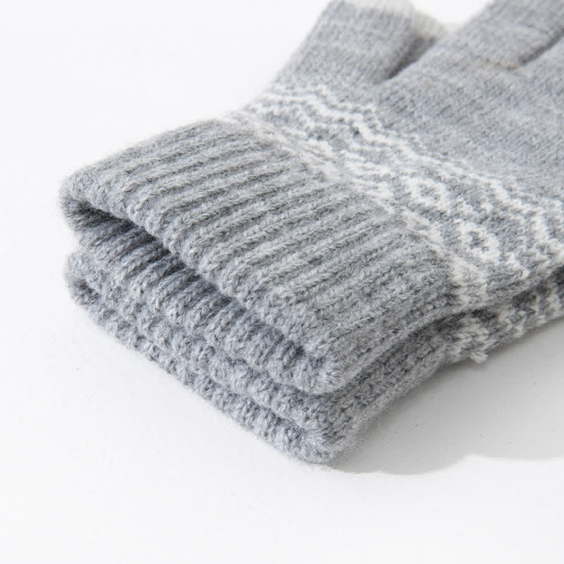 Guantes de punto de terciopelo cálidos con pantalla táctil y estampado de ondas