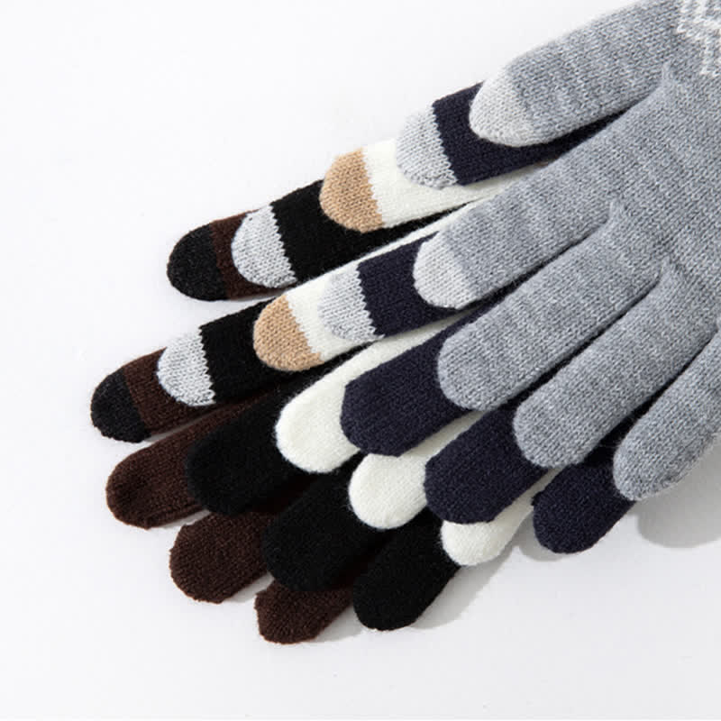 Guantes de punto de terciopelo cálidos con pantalla táctil y estampado de ondas