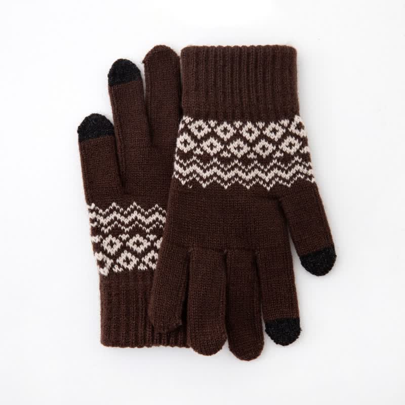 Guantes de punto de terciopelo cálidos con pantalla táctil y estampado de ondas