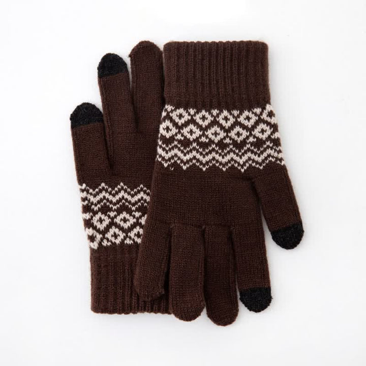 Guantes de punto de terciopelo cálidos con pantalla táctil y estampado de ondas