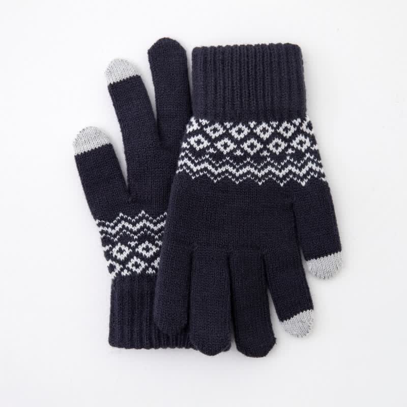 Guantes de punto de terciopelo cálidos con pantalla táctil y estampado de ondas