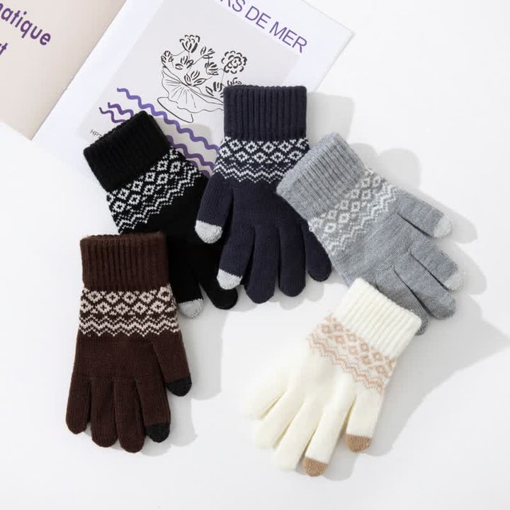 Guantes de punto de terciopelo cálidos con pantalla táctil y estampado de ondas