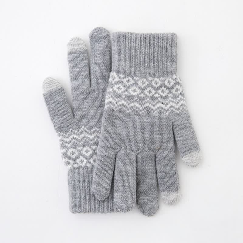 Guantes de punto de terciopelo cálidos con pantalla táctil y estampado de ondas