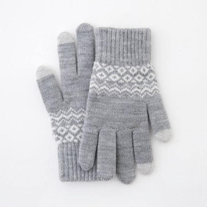 Guantes de punto de terciopelo cálidos con pantalla táctil y estampado de ondas