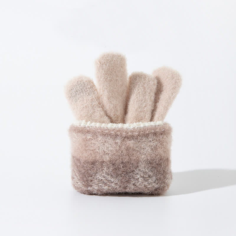 Guantes de punto de felpa cálidos con estampado de diamantes de colores