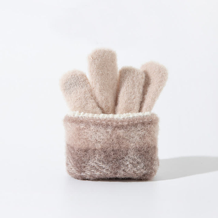 Guantes de punto de felpa cálidos con estampado de diamantes de colores