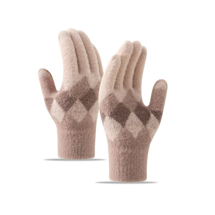 Guantes de punto de felpa cálidos con estampado de diamantes de colores