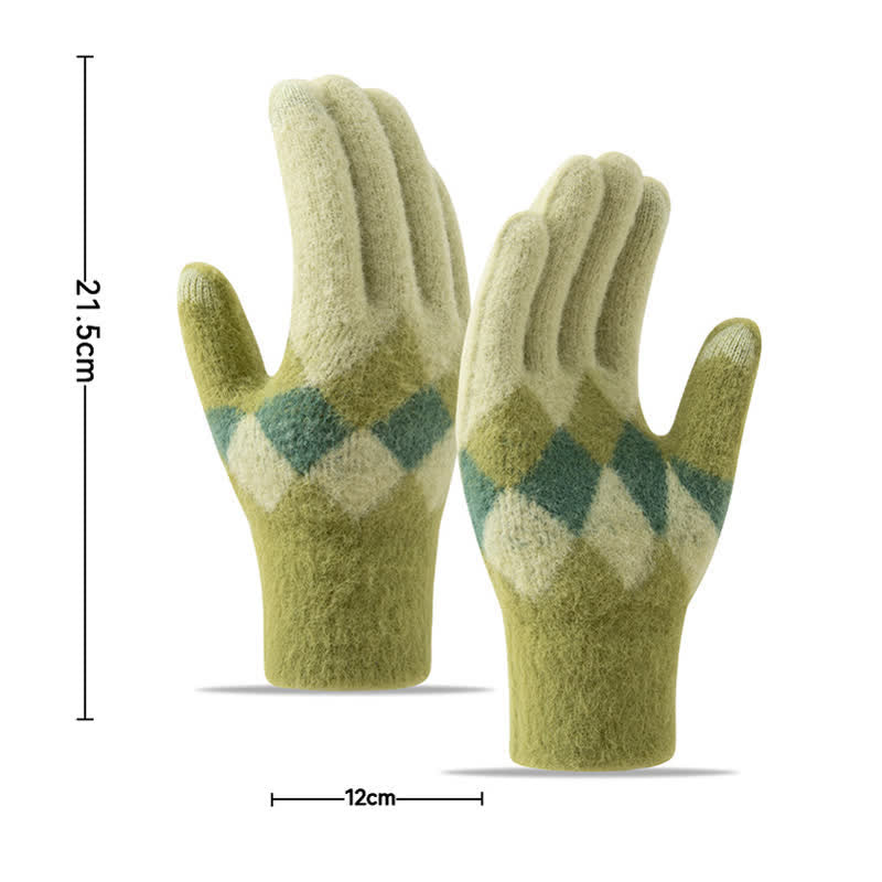 Guantes de punto de felpa cálidos con estampado de diamantes de colores