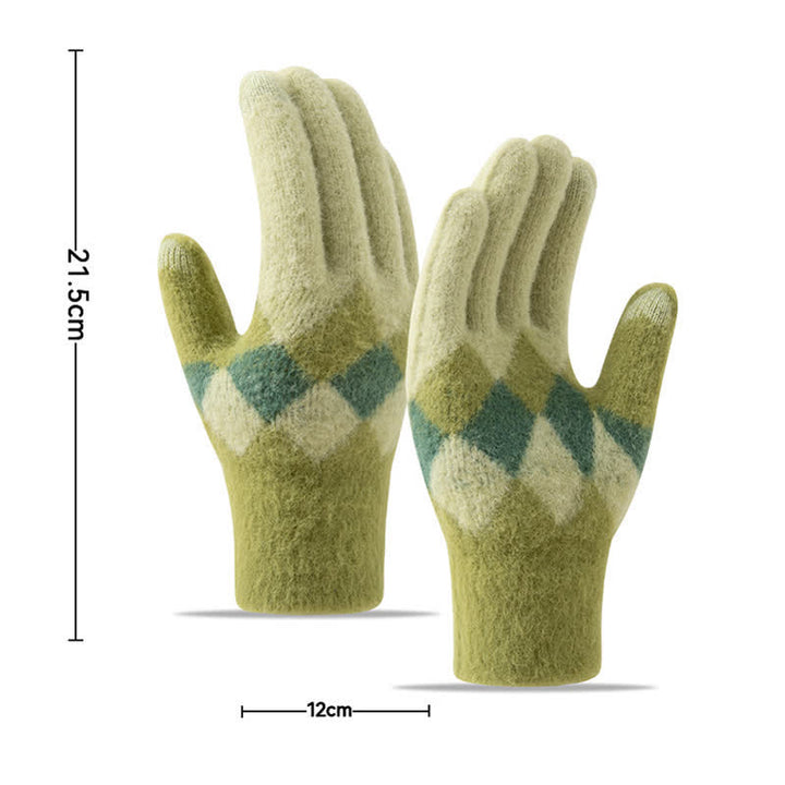 Guantes de punto de felpa cálidos con estampado de diamantes de colores