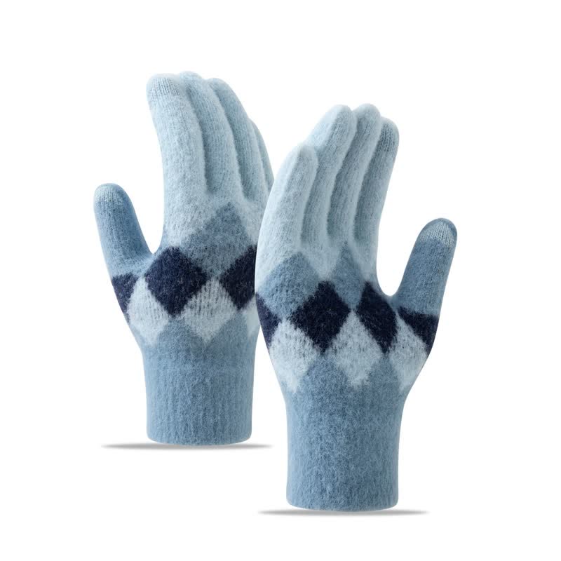 Guantes de punto de felpa cálidos con estampado de diamantes de colores
