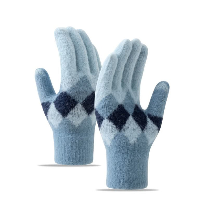 Guantes de punto de felpa cálidos con estampado de diamantes de colores