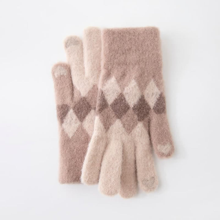 Guantes de punto de felpa cálidos con estampado de diamantes de colores